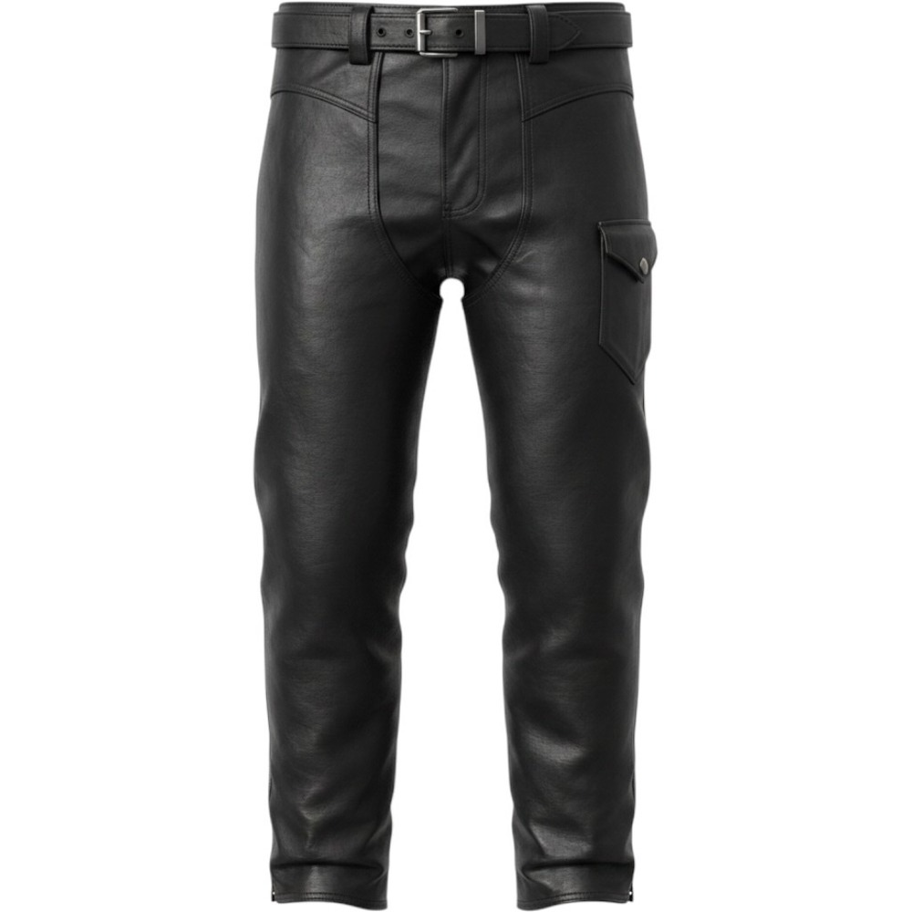 Black Leather Motorcycle Chaps Biker Riding Gear Buckle Waist Adjustable Pants